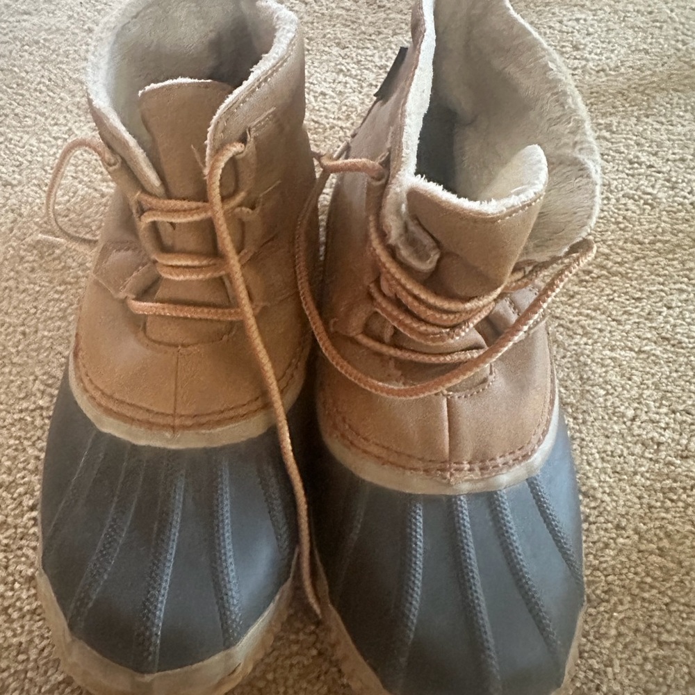 Tan and Gray Winter Boots